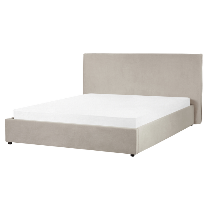 Beliani-LAVAUR-Bed met opbergruimte-Taupe-160 x 200 cm-Fluweel