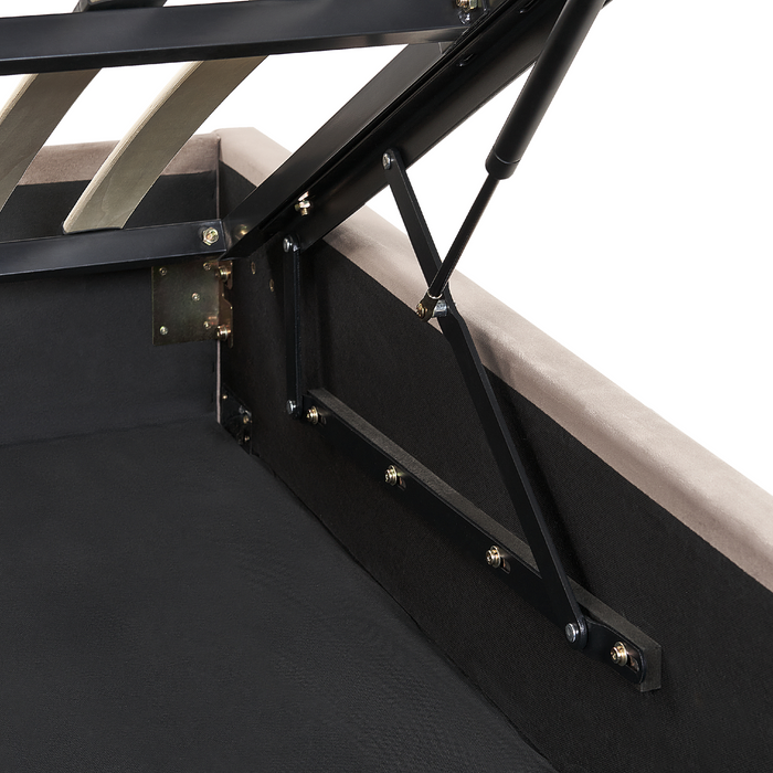 Beliani-ROUEN-Bed met opbergruimte-Taupe-160 x 200 cm-Fluweel