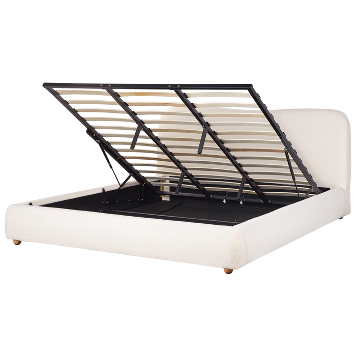 Beliani-BLAGNAC-Bed met opbergruimte-Gebroken wit-180 x 200 cm-Bouclé