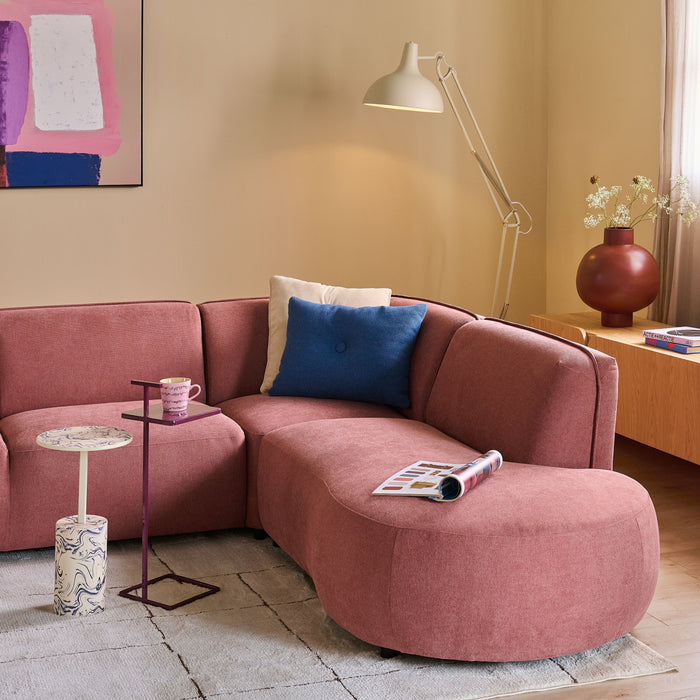 by fonQ Soft Hoekbank Rechts - Open Eind - Micro Chenille - Oud Roze