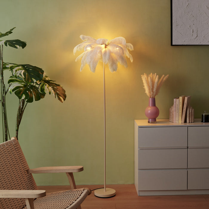 QAZQA Art Deco vloerlamp beige met witte veren - Peahen