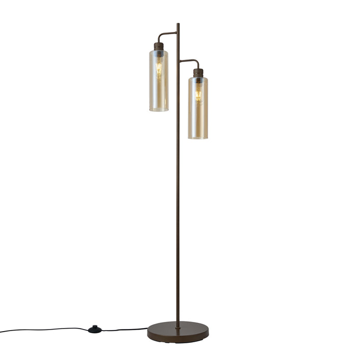QAZQA Hotel Chique vloerlamp donker brons met amber glas 2-lichts -