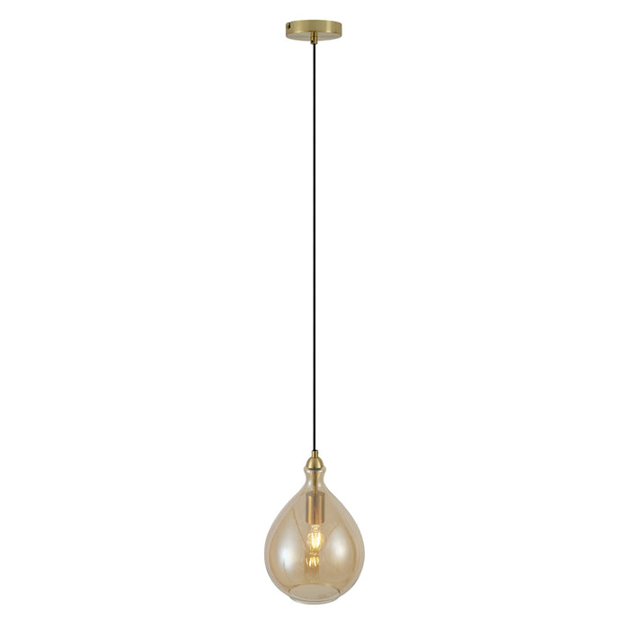 QAZQA Moderne hanglamp goud met amber glas - Traditional