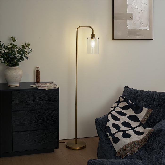QAZQA Design vloerlamp brons met helder glas - Domo