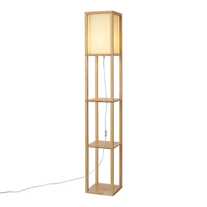 QAZQA Moderne vloerlamp hout met beige kap - Stojan