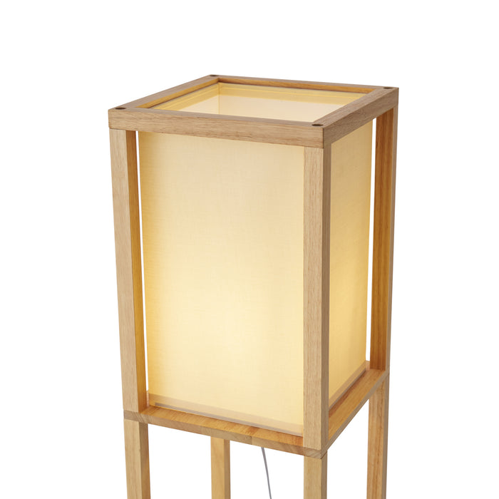QAZQA Moderne vloerlamp hout met beige kap - Stojan