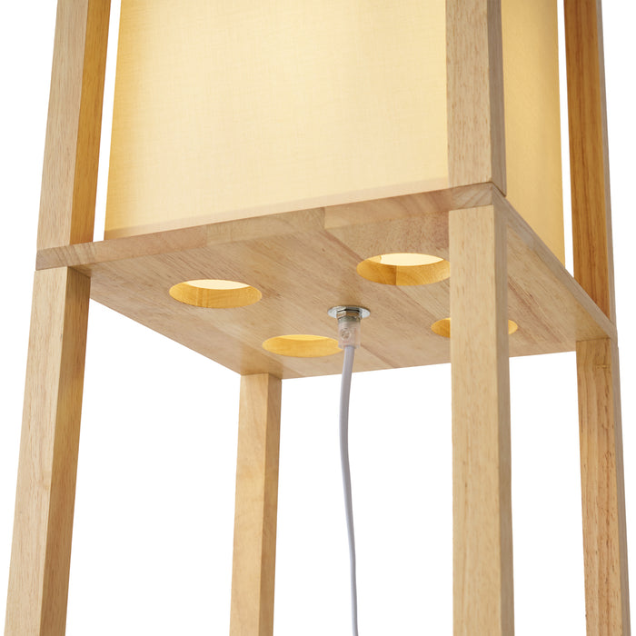 QAZQA Moderne vloerlamp hout met beige kap - Stojan