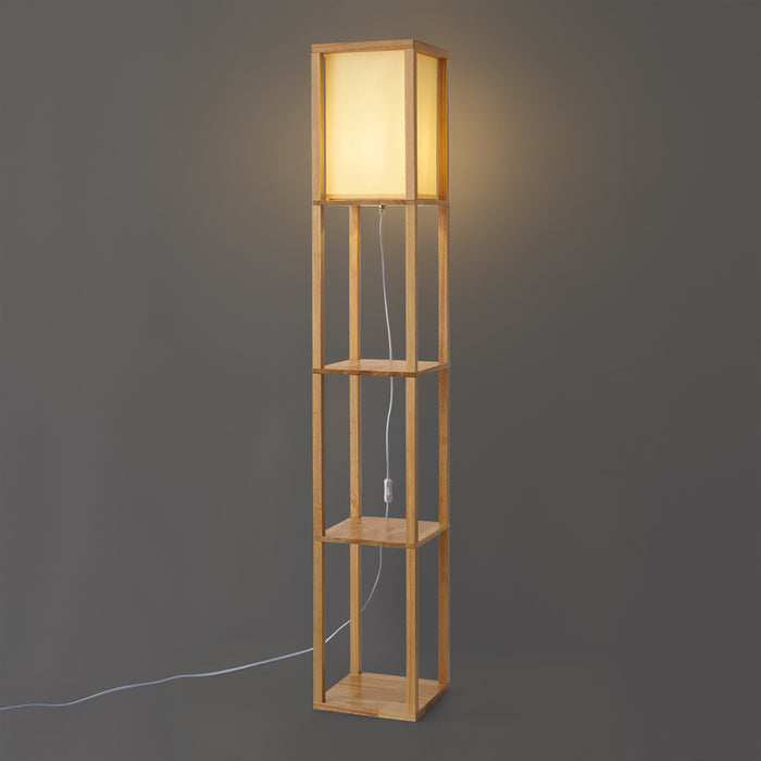 QAZQA Moderne vloerlamp hout met beige kap - Stojan