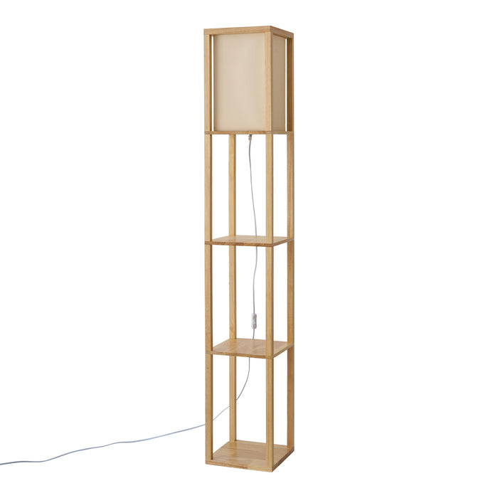 QAZQA Moderne vloerlamp hout met beige kap - Stojan