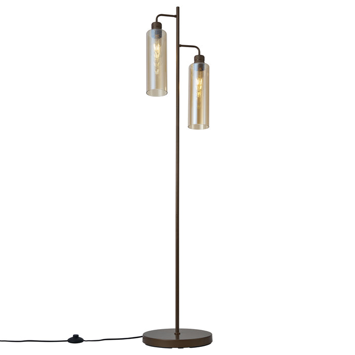 QAZQA Hotel Chique vloerlamp donker brons met amber glas 2-lichts -