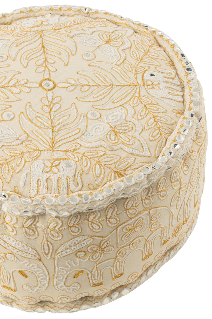 J-Line poef Rond Olifanten + Spiegels - katoen - creme|goud