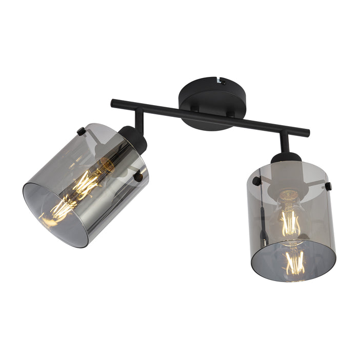 QAZQA Design plafondspot zwart met smoke glas 2-lichts - Domo