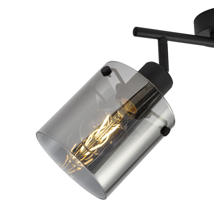 QAZQA Design plafondspot zwart met smoke glas 2-lichts - Domo