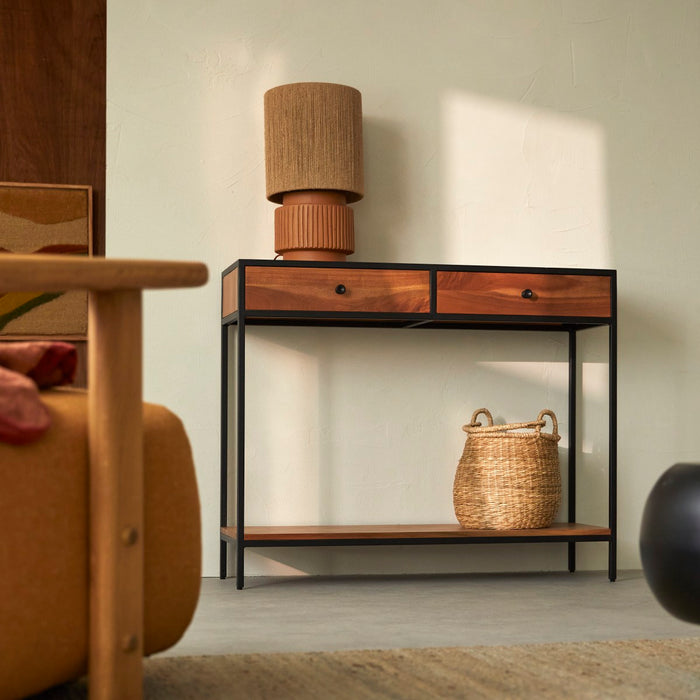 Tikamoon - Agra - Massief acacia en metalen bijzettafel