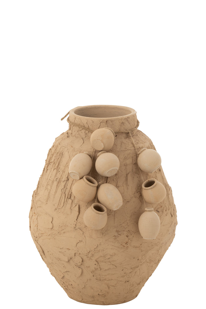 J-Line vaas + hangpotjes - keramiek - naturel - Ø 35 cm