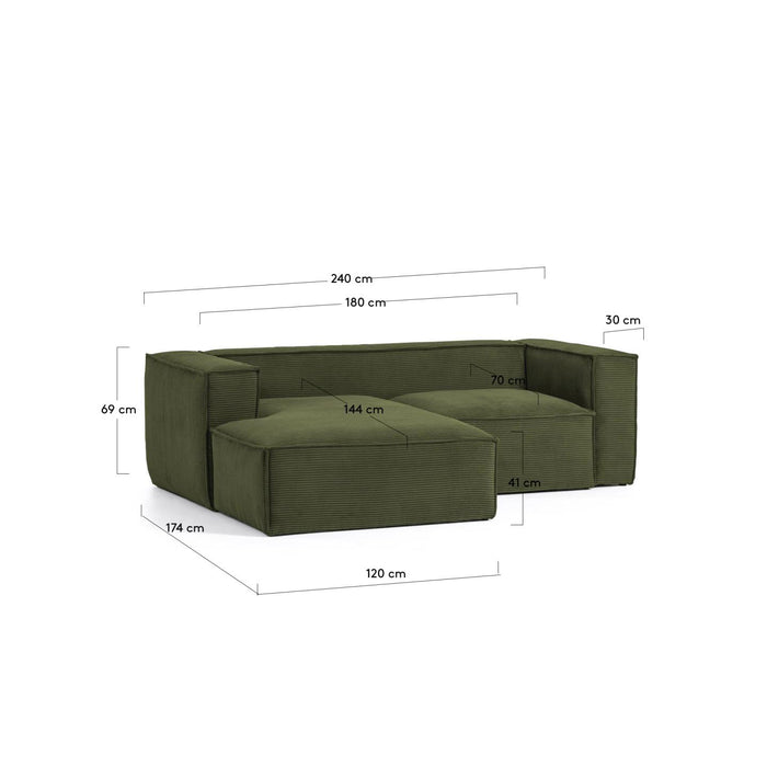 Kave Home Blok Chaise Longue Links - Donkergroen - Rib