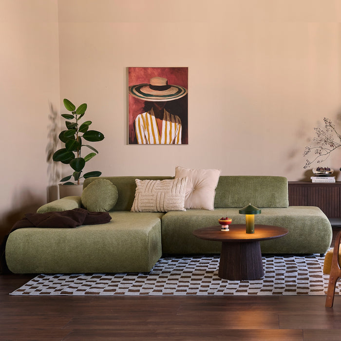 by fonQ Wisp Hoekbank met Chaise Longue Links met Slaapfunctie - Chenille - Olijfgroen