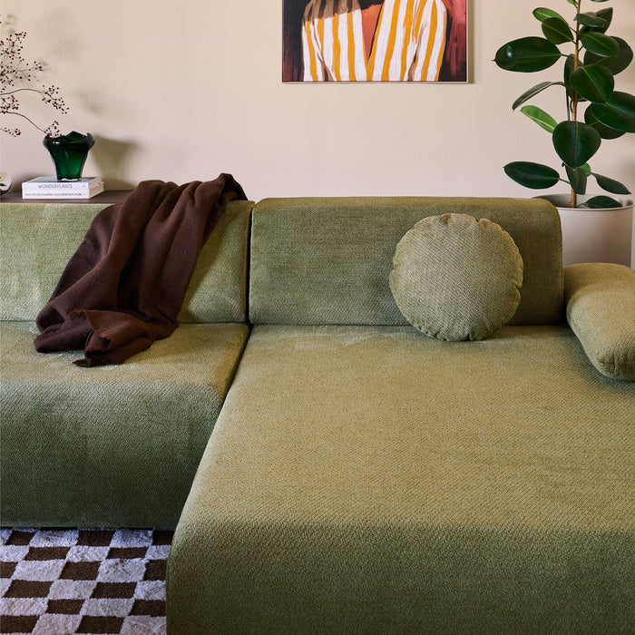 by fonQ Wisp Hoekbank met Chaise Longue Links met Slaapfunctie - Chenille - Olijfgroen