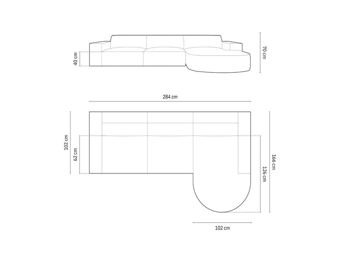 Micadoni 5-zits hoekbank Jodie velvet rechts rond