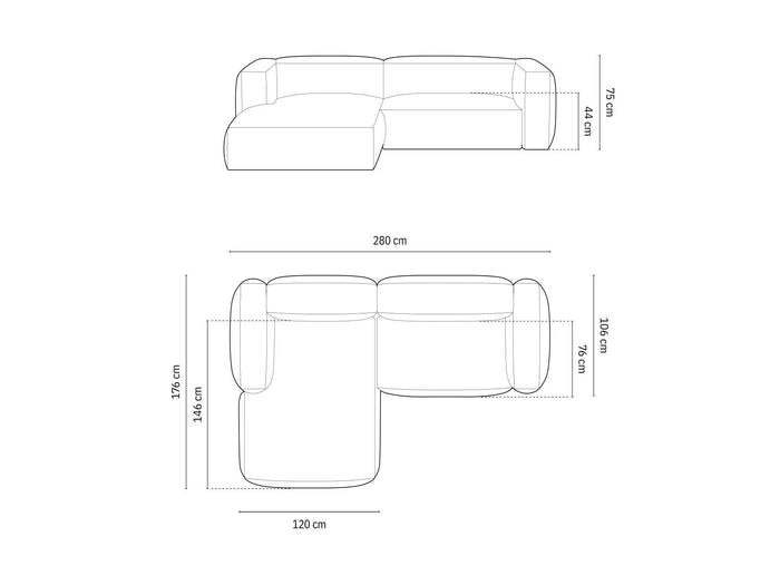 Micadoni 2-zits hoekbank Martina ribstof links