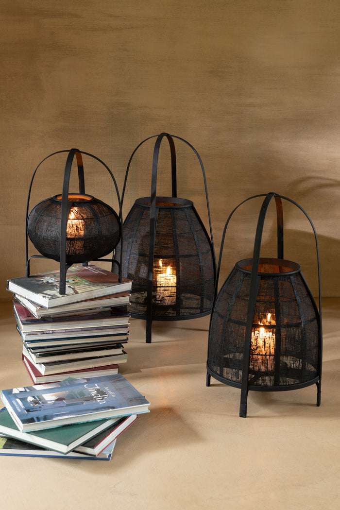 J-Line lantaarn Kap - bamboe - zwart - medium