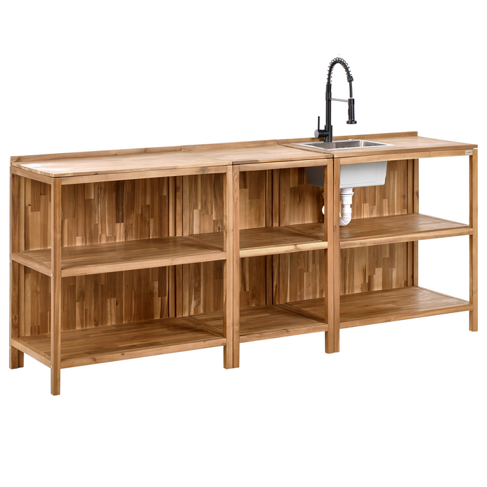 Beliani - VENOSA - Buitenkeuken eiland set - Bruin|Zwart - Acaciahout