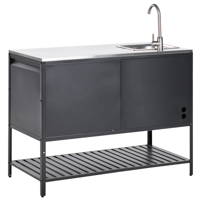 Beliani - MAENZA - Buitenkeukenkast met tafel - Zwart - Staal