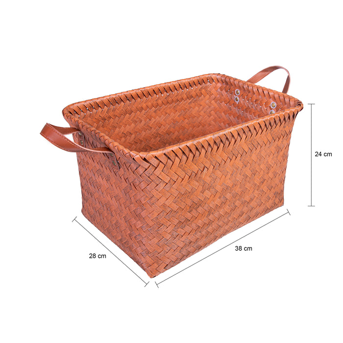 QUVIO Opbergmand gevlochten - Rechthoek - Rotan - 38x28x24 cm - Bruin