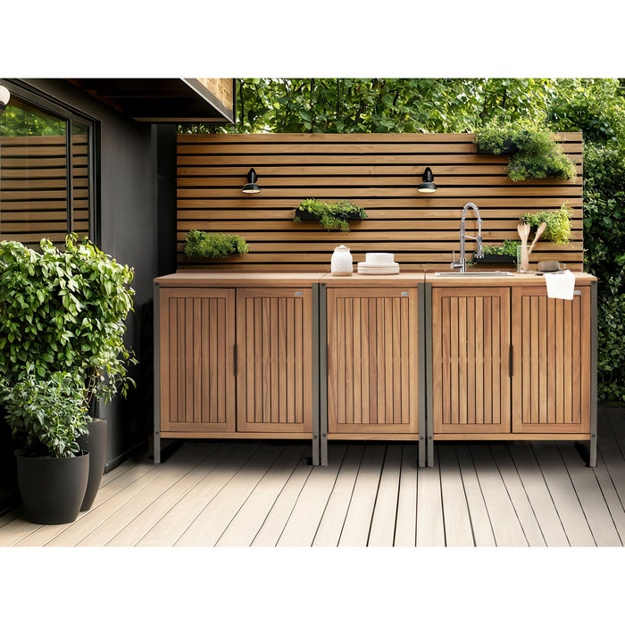 Beliani-IVREA-Buitenkeuken met spoelbak 3-delig-Bruin-Acaciahout