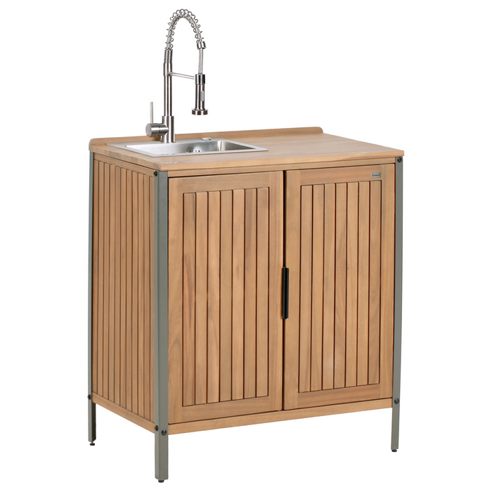 Beliani-IVREA-Buitenkeuken met spoelbak 3-delig-Bruin-Acaciahout