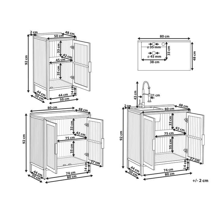 Beliani-IVREA-Buitenkeuken met spoelbak 3-delig-Bruin-Acaciahout