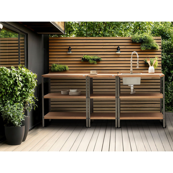 Beliani-IVREA-Buitenkeukeneiland met spoelbak 3-delig-Bruin-Acaciahout