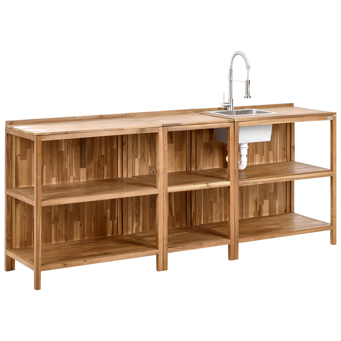 Beliani-VENOSA -Buitenkeuken eiland set-Bruin|Zilver-Acaciahout