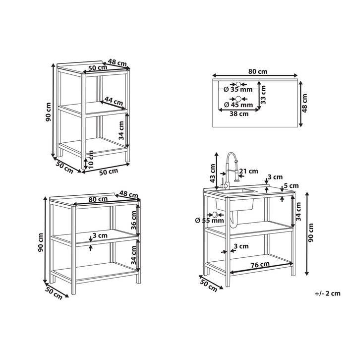 Beliani-VENOSA -Buitenkeuken eiland set-Bruin|Zilver-Acaciahout