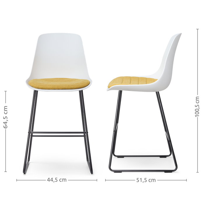 Nolon Nino-Liv Barkruk Wit - Okergeel Kussen - Zwart Frame - 65cm