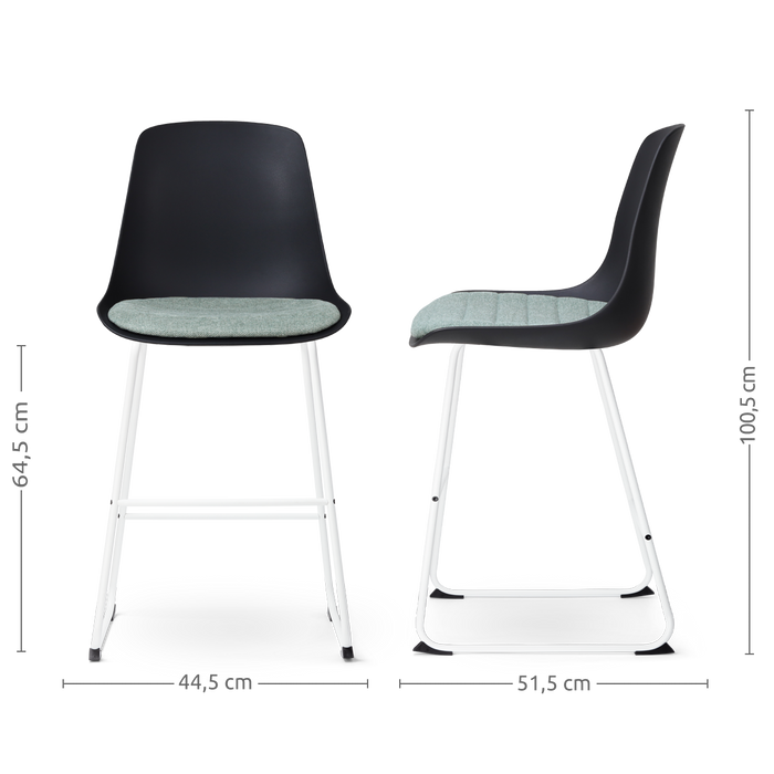 Nolon Nino-Liv Barkruk Zwart - Zacht Groen Kussen - Wit Frame - 65 cm