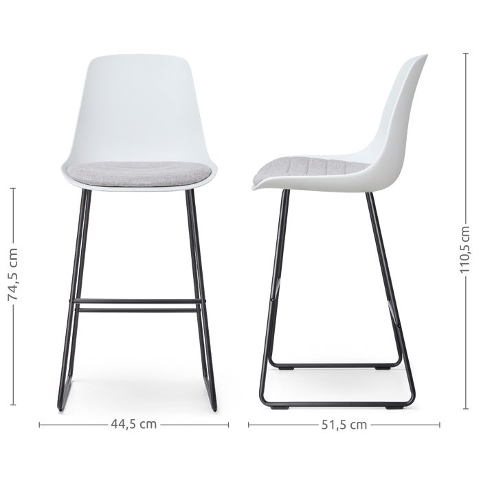 Nolon Nino-Liv Barkruk Wit - Lichtgrijs Kussen - Zwart Frame - 75 cm