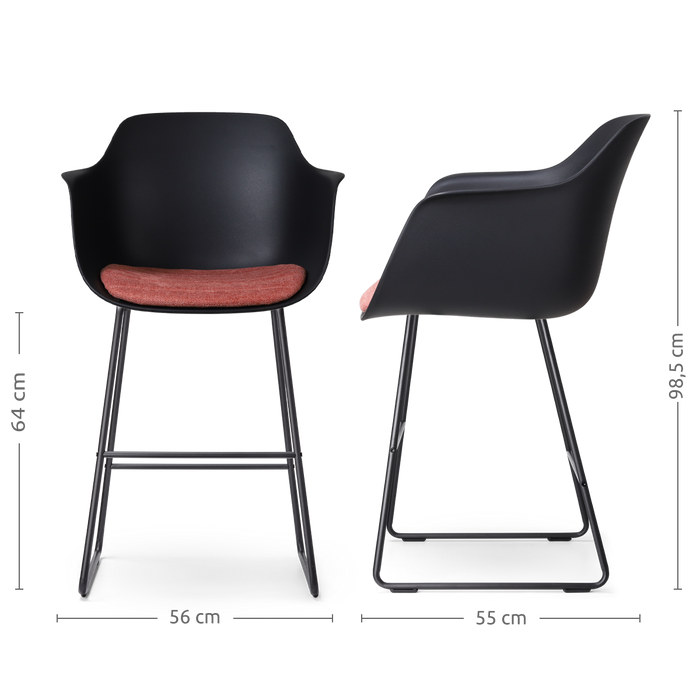 Nolon Nino-Liz Barkruk Zwart - Terracotta Kussen - Zwart Frame - 65 cm