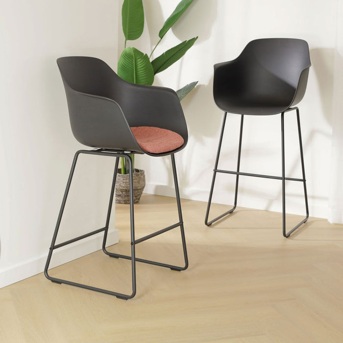 Nolon Nino-Liz Barkruk Zwart - Terracotta Kussen - Zwart Frame - 65 cm