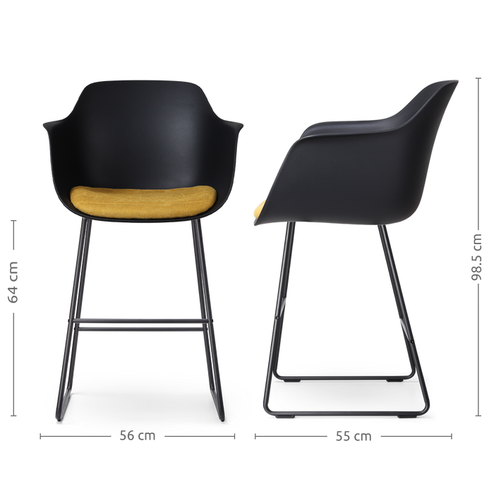 Nolon Nino-Liz Barkruk Zwart - Okergeel Kussen - Zwart Frame - 65 cm