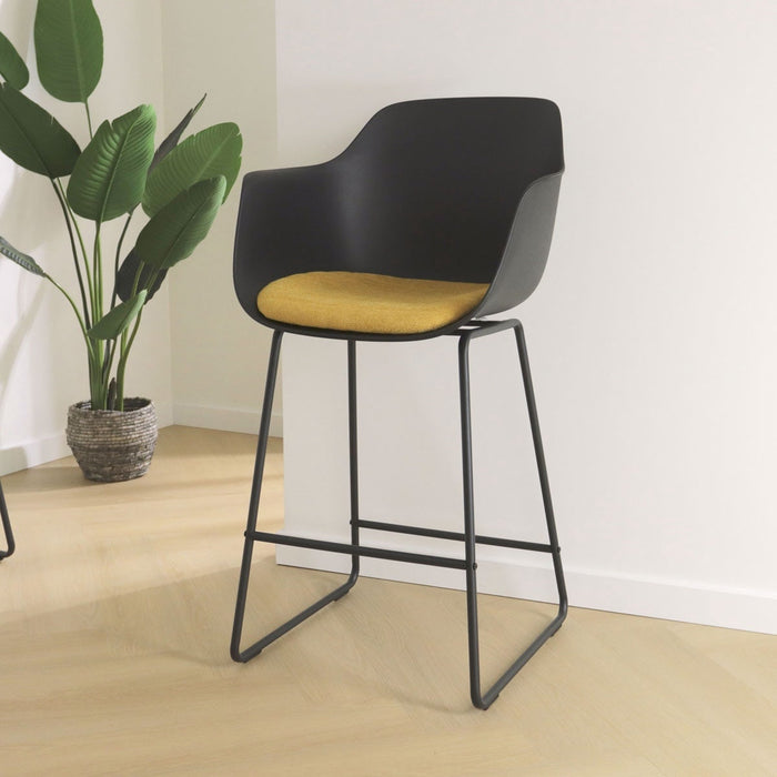 Nolon Nino-Liz Barkruk Zwart - Okergeel Kussen - Zwart Frame - 65 cm