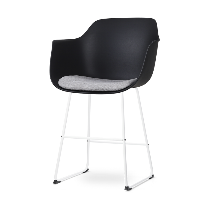 Nolon Nino-Liz Barkruk Zwart - Lichtgrijs Kussen - Wit Frame - 65 cm