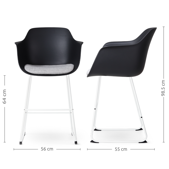 Nolon Nino-Liz Barkruk Zwart - Lichtgrijs Kussen - Wit Frame - 65 cm