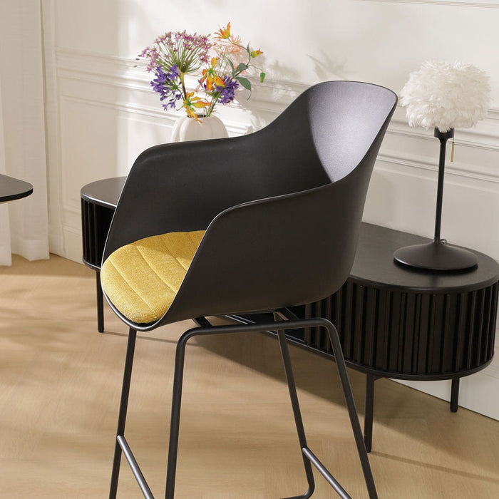 Nolon Nino-Liz Barkruk Zwart - Okergeel Kussen - Zwart Frame - 75 cm