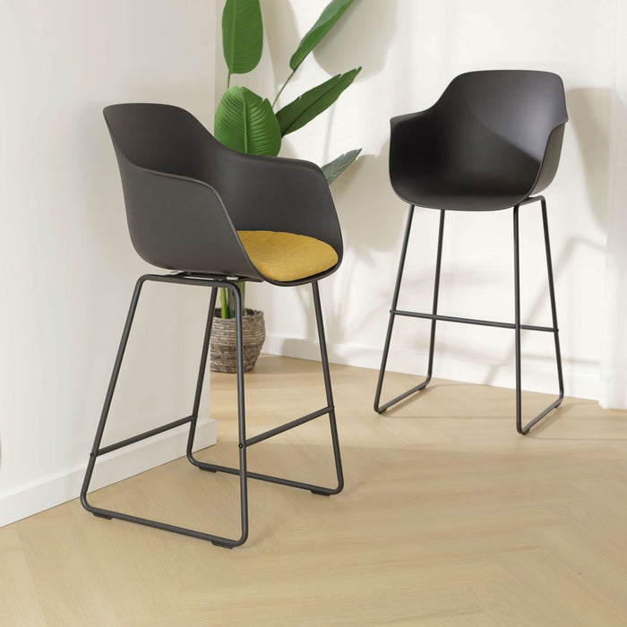 Nolon Nino-Liz Barkruk Zwart - Okergeel Kussen - Zwart Frame - 75 cm