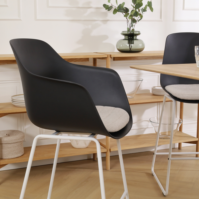 Nolon Nino-Liz Barkruk Zwart - Beige Kussen - Wit Frame - 65 cm