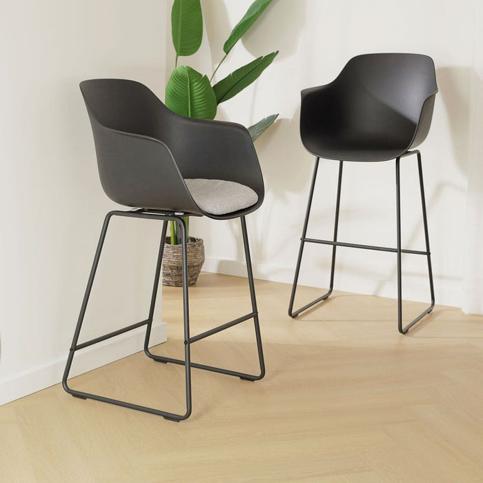 Nolon Nino-Liz Barkruk Zwart - Lichtgrijs Kussen - Zwart Frame - 75 cm