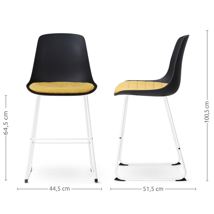 Nolon Nino-Liv Barkruk Zwart - Okergeel Kussen - Wit Frame - 65cm