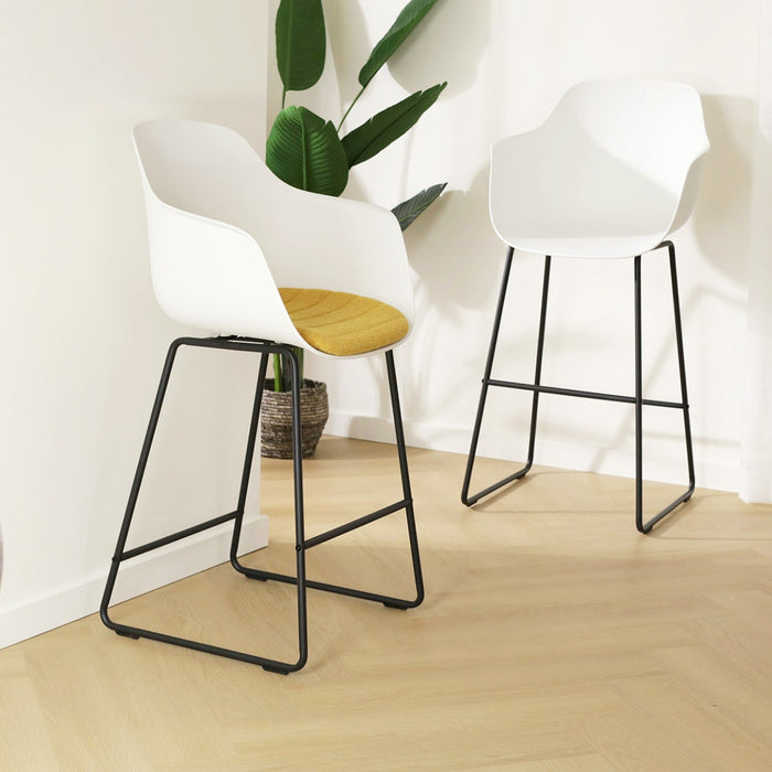 Nolon Nino-Liz Barkruk Wit - Okergeel Kussen - Zwart Frame - 75 cm