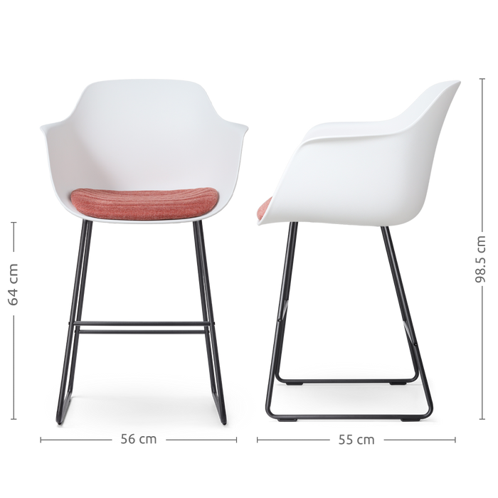 Nolon Nino-Liz Barkruk Wit - Terracotta Kussen - Zwart Frame - 65 cm